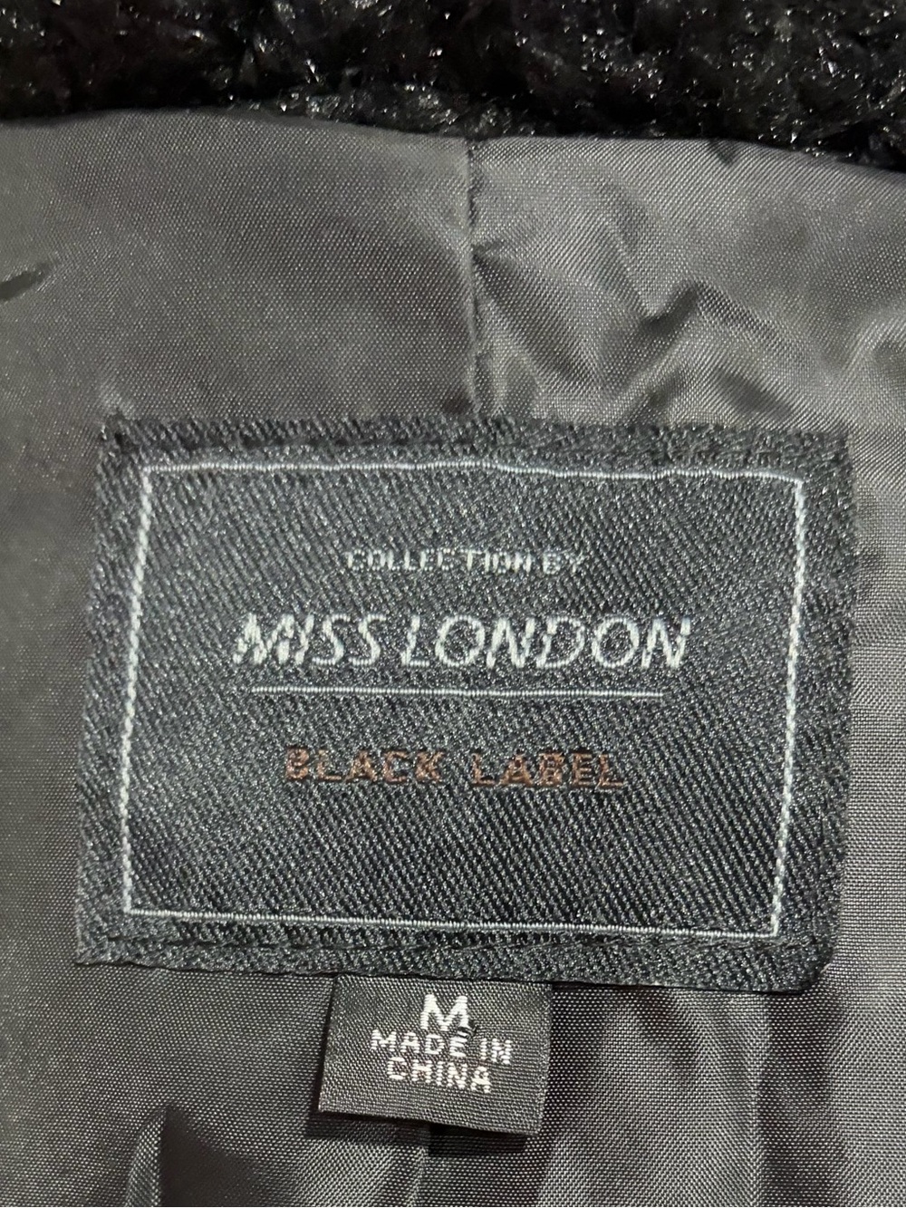 Miss London Black Fuzzy Open-Front Women's Jacket - Picture 5 of 5